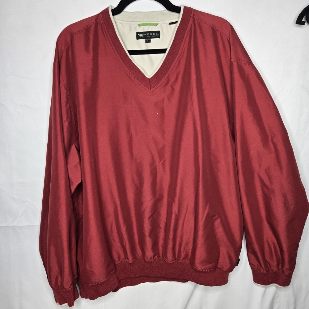 Wedge Golf & Beyond Wind Jacket — Large Pullover Windbreaker V-Neck Red Vtg.